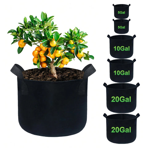 6-Packs 5 10 20 Gallon Grow Bags, Thickened Aeration Fabric Pots with Handles, Heavy Duty Cloth Pots for Plants