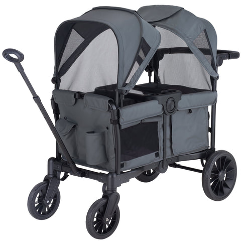 SACVON Baby Stroller Wagon for 2 Kids with Breathable Canopy,Parent Organizer,Removable Seat,2 Cup Holders,Gray
