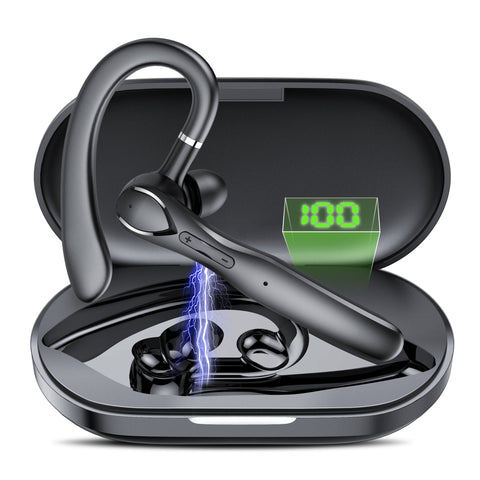 2025 New Bluetooth Headset V5.3, 100H Talk Handsfree Wireless Headset with Dual ENC Noise Canceling Mic Mute, Single Ear Headsets IP7 Waterproof, In Ear Earpiece for Driving/Office/Business