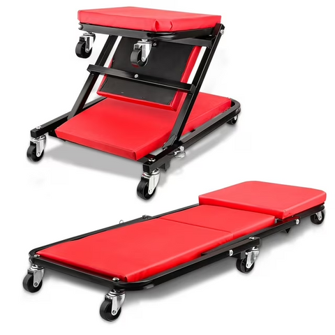 36 inch Foldable Creeper Seat, 2 in 1 Rolling Folding Car Creeper/Stool, 6 Pcs 2" Casters, 330 Lbs Weight Capacity,Wheels for Garage、Shop、Auto Repair、Lay Down or Sit(Red)