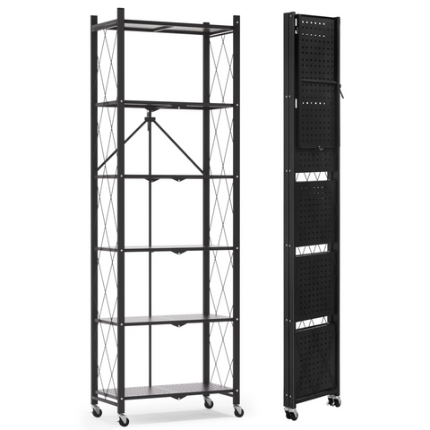 73.6" H Large Storage Shelves with Wheels, Bookshelf with Storage, No Assembly Metal Rack Shelf for Kitchen, Office, Laundry, Garage (6 Tier Black1
