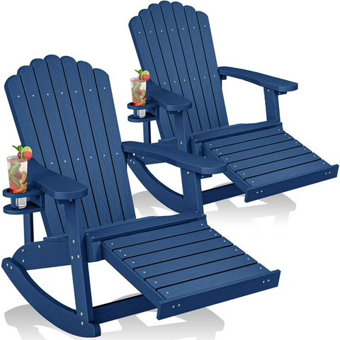 Outdoor Rocking Chair Set of 2, Rocker Adirondack Chairs for Patio Porch Balcony, Garden Lounge Seat,HDPE Weather Resistant,Navy Blue112