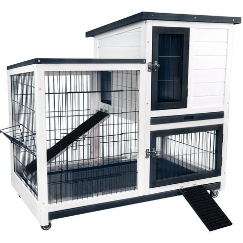 1sxs 2 Storey Rabbit Hutch Indoor Rabbit Cage Outdoor Bunny Hutch Mobile Guinea Pig Cage, White