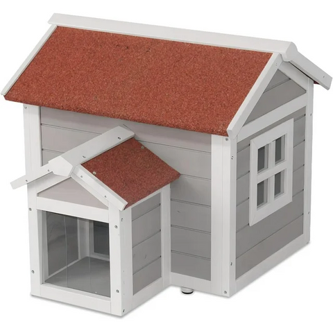 Outdoor Cat House Feral Cat Enclosure for Winter Double Rooms Weatherproof with Openable Roof