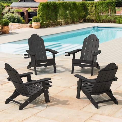 12x DYPANPO Folding Adirondack Chair Set of 4, Fire Pit Patio Garden Chair with Cup Holder, Black