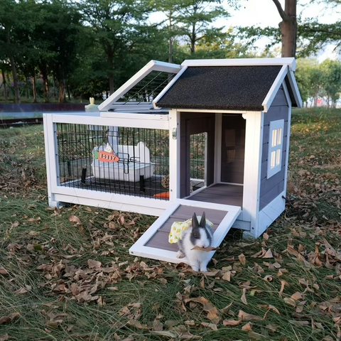 Rabbit Hutch Wooden Bunny Cage Rabbit Cage Outdoor Indoor Bunny Hutch Rabbit House on Wheels Small Animal Cage with 3 Urine Baffles