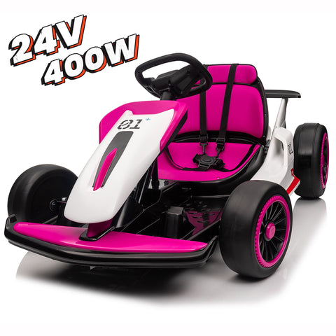 24V Electric Go Kart for Kids, 400W Battery Powered Ride on Toys, Gift for Boys Girls Age 6+, Red