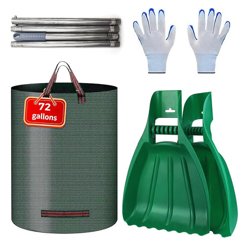 Large Leaf Scoop and Hand Rake Claw Set, Comes with 72 Gallon Garden Bag, Ergonomic Hand Held Garden Rake Grabbers for Picking up Leaves, Grass Clippings and Lawn Debris, Fast Yard Cleaning