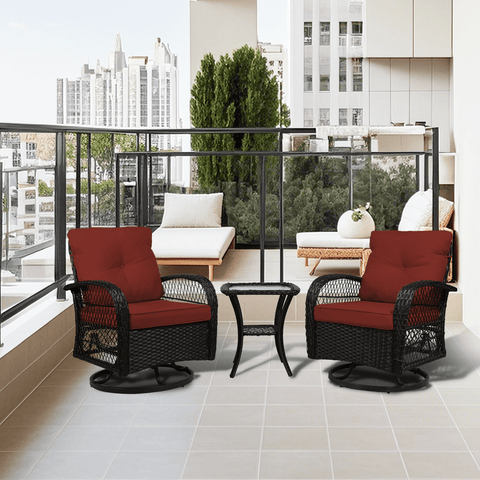 3 Pieces Patio Furniture Set, Outdoor Wicker Patio Chairs with Thick Cushions and Glass Coffee Table, Modern PE Rattan Conversation Set, Patio Bistro Set for Porch, Deck, Yard, and Garden