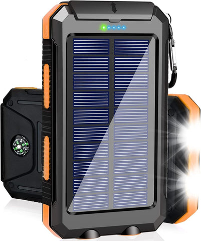 38800mAh Super Capacity Solar Charger with 2 LED Light Flashlight & Compass for Indoor Outdoor Camping Hiking, Portable Power Bank with 3-Outputs for iPhone/iPad/Android Phones-Orange