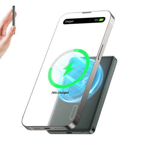 Latioi 0.3" Ultra Slim MagSafe Portable Charger iPhone, 5000mAh Magnetic Wireless Portable Charger with Fast Charging, Slim MagSafe Battery Pack for iPhone 16 Pro Max/16 Pro/16/15/14/13/12, Grey