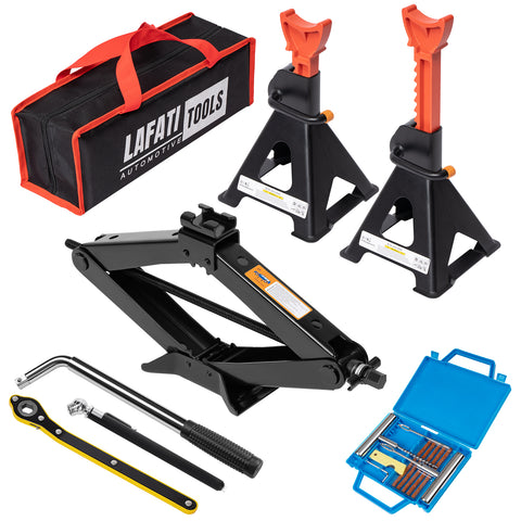 3 Ton Car Jack & Jack Stands Kit – Scissor Jack, 3T Jack Stands (2 Pack), Lug Wrench, Tire Repair Tools – Car Kit for Cars, SUVs