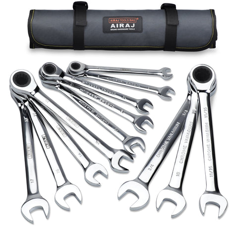 Airaj 12 Pcs Combination Ratcheting Wrench Set ,8-19 mm, Ratchet Wrenches Set for Car and Home Repair