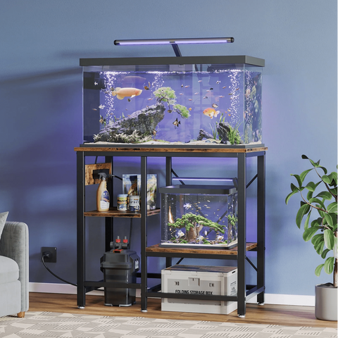Behost 20-29 Gallon Aquarium Stand Metal Frame Fish Tank Stand with Cabinet Storage, for 20 Gallon Long Aquarium,30.7" L*16.5" W Tabletop,330LBS Capacity Grey