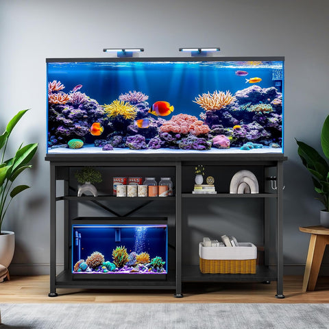 Behost 55-75 Gallon Aquarium Stand with 6 ft Power Strip, 5-Tier Metal Frame Fish Tank Stand 40 Gallon Tank Stand 49.2" L*18.9" W Tabletop 780lbs Capacity (Pure Black)