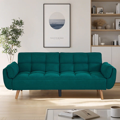 Convertible Futon Sofa Bed, Sleeper Sofa Bed with Adjustable Backrests, Linen Loveseat Sofa Small Couches for Small Spaces, Living Room, Bedroom,Green
