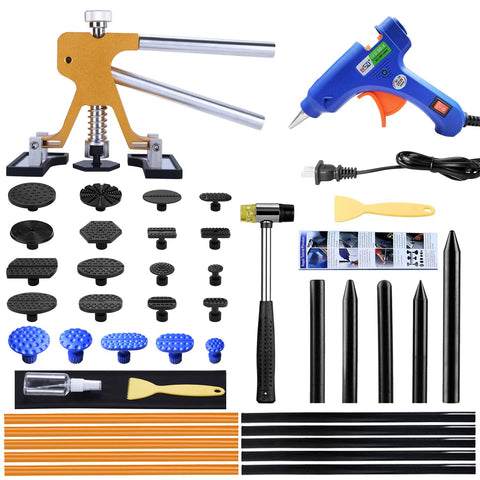 Aiqeek 79PCS Auto Dent Puller Kit - Adjustable Golden Dent Remover Tools Paintless Dent Repair Kit Dent Lifter Puller for Car Large & Small Ding Hail Dent Removal