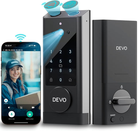 Devo G1 Video Smart Lock with Camera&Doorbell, Keyless Entry Door Lock with App Remote Control, Fingerprint Door Lock, Auto Lock, Built-in Wi-Fi Smart Deadbolt for Front Door, Black