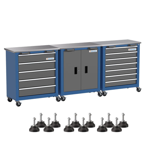 LARBANKE 3-in-1 Combination Tool Chest Set with Lockable Storage System, Interconnected 5-Drawer/7-Drawer/2-Door Rolling Tool Cabinet & Stainless Steel Countertop