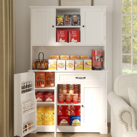 Noelse 67.7" Kitchen Hutch Cabinet with 5 Doors and 14 Shelves, Large Wooden Kitchen Pantry Storage Cabinet with Drawer, Tall Coffee Bar for Dining Room