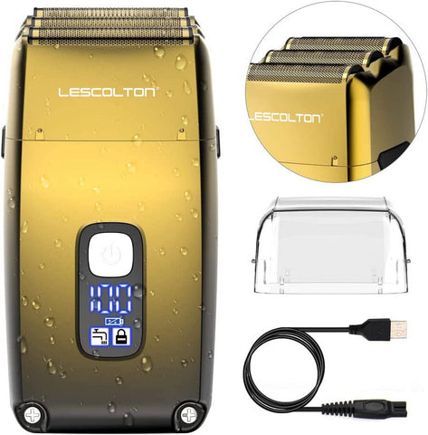 Lescolton LS-H1066 Cordless Metal Gold Three Foil Shaver Beard Shavers for Men Electric Razor