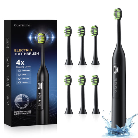 OasiSmile Sonic Electric Toothbrush for Adults with 6 W-Shaped Brush Heads, Pro Whitening 42000 VPM Deep Clean, 4 Modes, IPX7 Waterproof,120-Day Battery, 2-Min Smart Timer,Gift