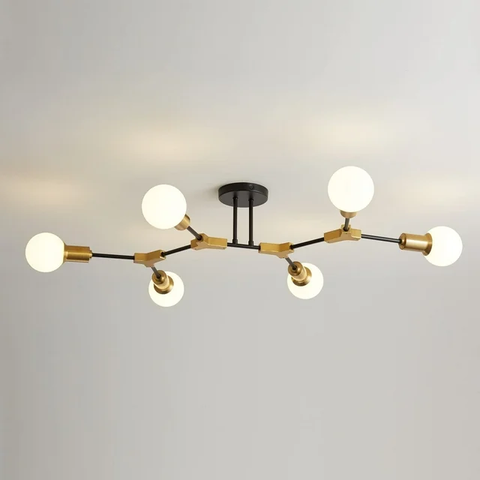 Semi Flush Mount Ceiling Light,YANSUN Modern Sputnik Light Fixture Black and Gold Metal for Bedroom Living Room Hallway