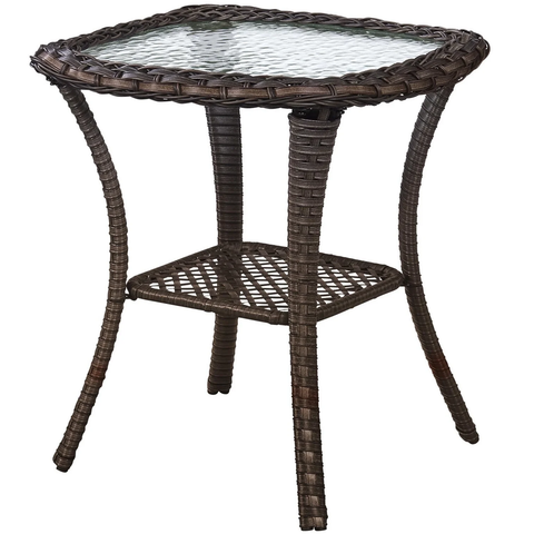 Bellefurn Patio Side Table,22x20x20 inch Rattan Patio End Table Outdoor Wicker Side Table for Living Room Outside Balcony Porch Backyard Deck