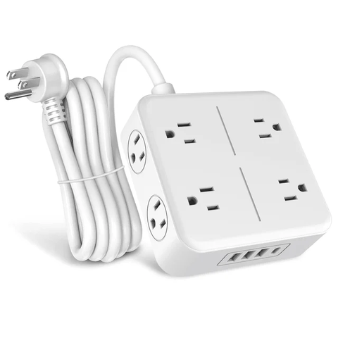 Surge Protector Power Strip - 6 Ft Flat Plug Extension Cord with 8 Widely Outlets and 4 USB Ports(1 USB C), 3 Side Outlet Extender for Home Office, White, ETL Listed