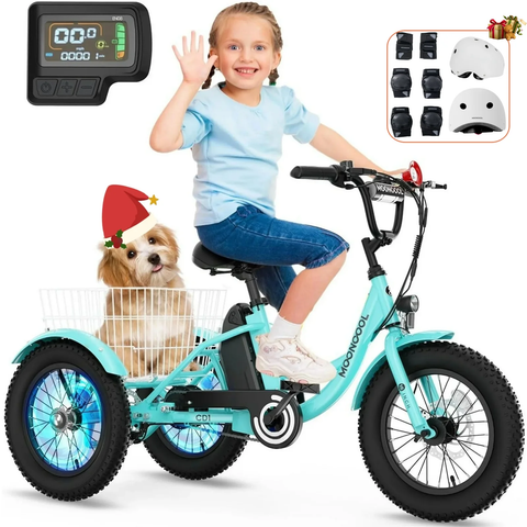 Lilypelle Electric tricycle for Kids , 6/9/12Mph three wheel electric bike w/ 250W motor, 24V 10.4Ah Battery, Headlights & Horn, Large Rear Basket ,2 sets of DIY stickers,16"x3" Wheel,30Miles