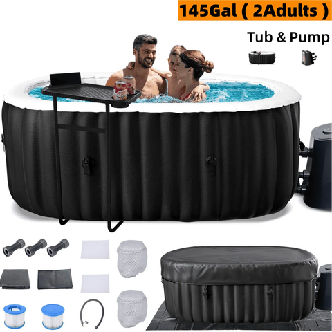 Lilypelle Inflatable Hot Tub, 75” X 47” X 25” Portable Blow Up Hot Tub for 2 Adults, Outdoor Spa with 110 Bubble Jets and Built in Heater Pump, Filter