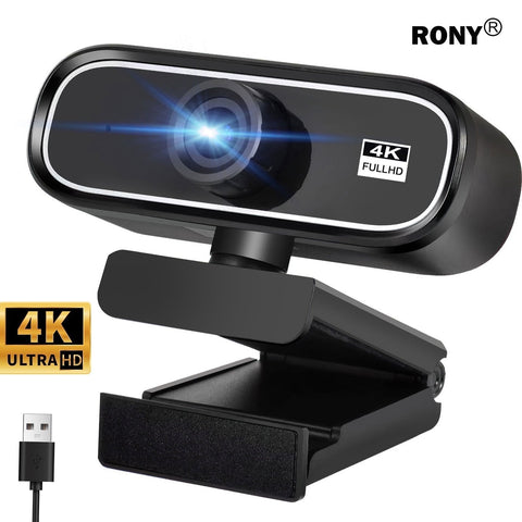 RONY 4K Webcam with Auto Focus & Noise-Canceling Mic: Plug & Play PC Camera for Windows 11/10/8/7, Vista/7/8/10, Mac, Android, Linux