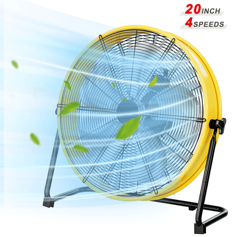 Rocyis 20 Inch Industrial High Velocity Drum Fan - 4 Speed 4650 CFM Air Circulation High Velocity Fan for Factory, Warehouse, and Commercial (Yellow)