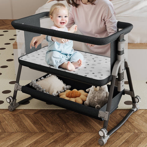 SACVON Baby Bassinet, Bedside Sleeper for Baby, Bedside Bassinet with Storage Basket and Wheels to Reduce Mom's Fatigue, Black