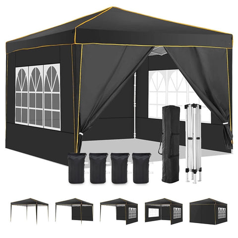SANOPY 10' x 10' Pop up Canopy Tent, Canopy Shelter with 4 Removable Sidewalls and Sandbags, Outdoor Party Tent with Carry Bag for Backyard, Black-XSX