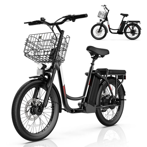 SANOPY 350W Electric Scooter with Seat, Up to 18 Miles Range 20 Mph, 20*1.95" Tires Step Thru Electric Bike,48V 5.2Ah Removable Battery, Rear Brushless High Speed Motor, Black-sz