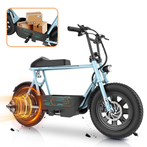 SANOPY 350W Electric Scooter with Seat for Adults & Teens, Up to 15 Miles Range 20 Mph, 16" Fat Tire for All-Terrain, Motorcycle Style E-Scooter for Commuting with Carry Basket, Blue