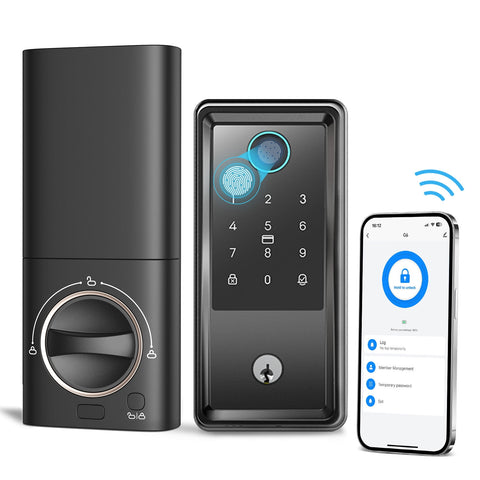 SANOPY G6 Smart Deadbolt Door Lock with Keypad, Built-in WiFi, Fingerprint Door Lock, Keyless Entry Electronic Dead Bolt, Auto Lock&One Touch Lock, App Control, Black
