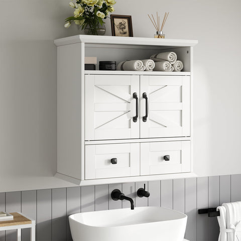 SEEDAY Wall Bathroom Cabinet,Bathroom Medicine Cabinet with Double Door Wall,Two Drawers,Adjustable Shelves,White