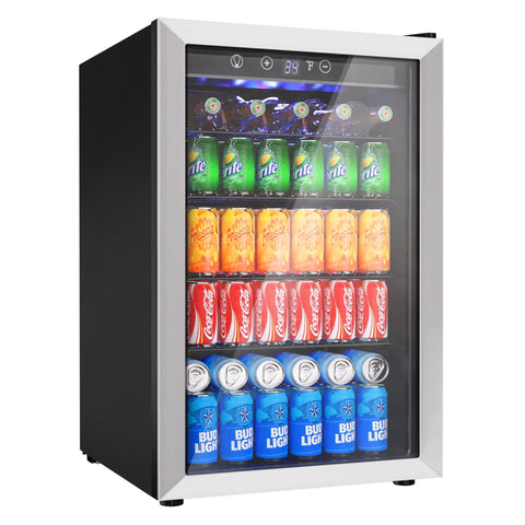 Simzlife 145 Can Beverage Refrigerator Cooler, 4.5 Cu.Ft Drink Fridge for Soda Wine Beer, Adjustable Temperature Control for Home Office, Silver