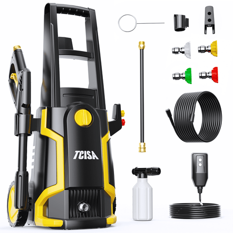 TCISA 3500 PSI Electric Pressure Washer,Max 2 GPM Power Washer with 35FT Power Cord 20FT Hose 4 Nozzles Soap Cannon for Car Garden Yard Hom