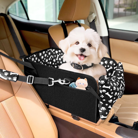 Tensea Dog Car Seat For Small dogs,Center Console Dog Car Seat Support Up to 20lbs,Portable Pet Puppy Car Seat with Soft Cushion Safety Belt