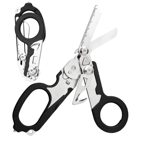 Trauma Shears, Stainless Steel Pocket Scissors Glass Breaker Emergency Response Trauma Scissors,Outdoor Camping Tools Multi-function Shears with 1piece Hook and Loop (Carbon Black)