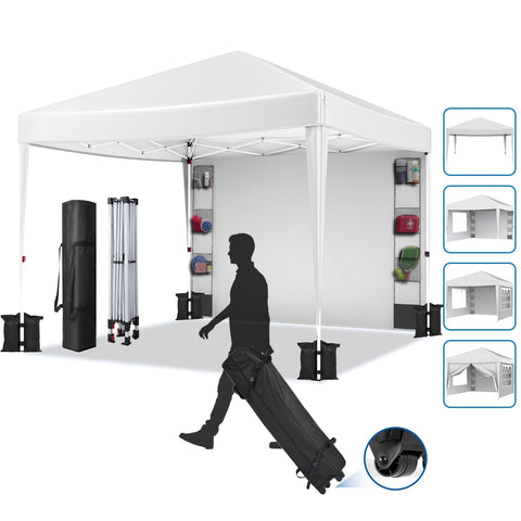 VECUKTY 10 x 10ft Pop up Canopy Tent with Sidewalls, Wheeled Bag, Shelter for Outdoor Shade, White