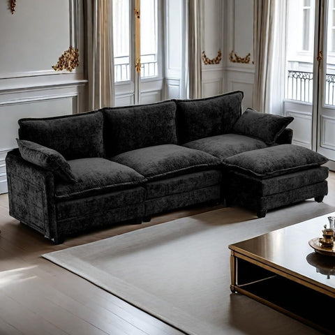 WISHEAD 112" L Shape Sectional Couches for Living Room,Corduroy Sectional Sofas Couches with 2 Movable Ottoman,high-density sponge (Light gray)