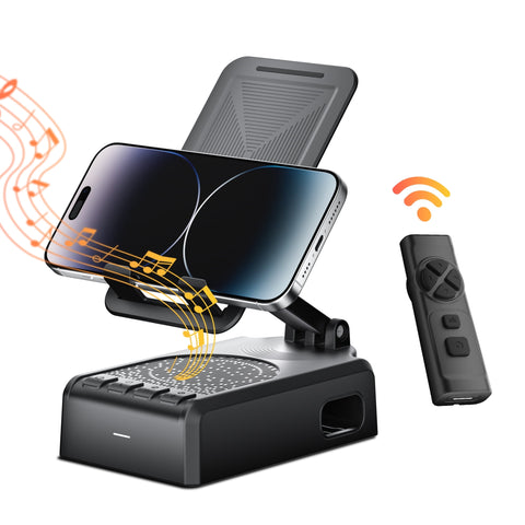 WeurGhy Portable Bluetooth Speaker Cell Phone Stand with Video Scrolling Remote, Wireless Rechargeable Foldable Induction Audio Amplifier with Microphone, Gifts for Men Women