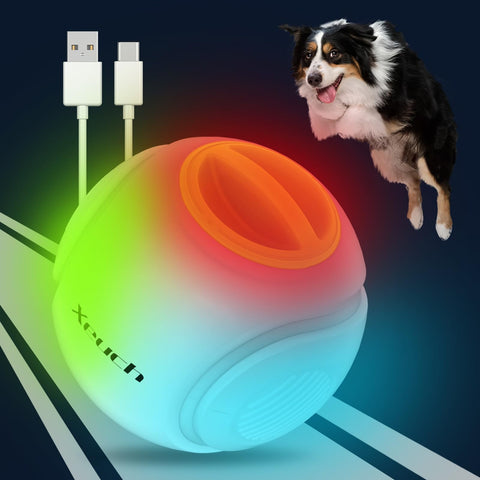 Xeuch Light Up Dog Toy Ball, Rechargeable Bounce Activated Durable Fetch Ball, Newest Model Multicolor-Changing, Natural Rubber