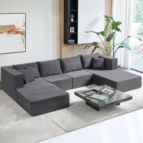 YINIX Corduroy Sectional Sofa, U-Shaped Couch for Living Room, Apartment, Office,Grey