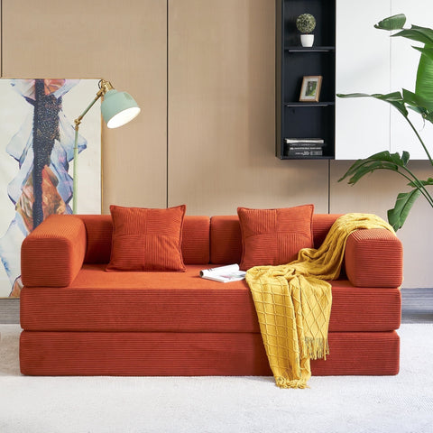 YINIX 81" Sofa Bed with Two Pillows,Comfy Modular Convertable Sleeper Sofa for Living Room,Orange