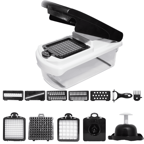 YUOFD Vegetable Chopper, 15-in-1 Food Choppers for Kitchen with 7 Stainless Steel Blades, Black